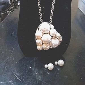 Large Multi-size Rhinestone and Pearl Heart Pendant/ Brooch NWOT